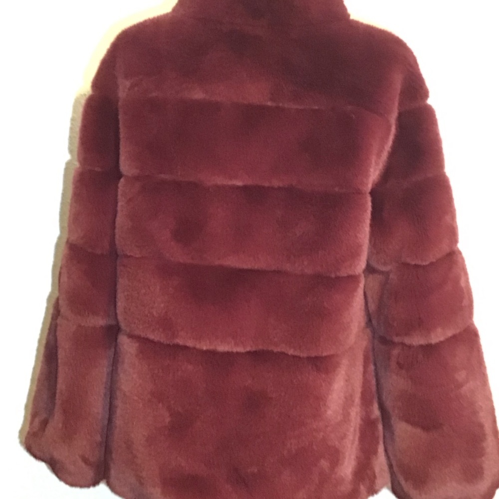 Diane Von Furstenburg womens burgundy faux fur jacket size small - Picture 6 of 11